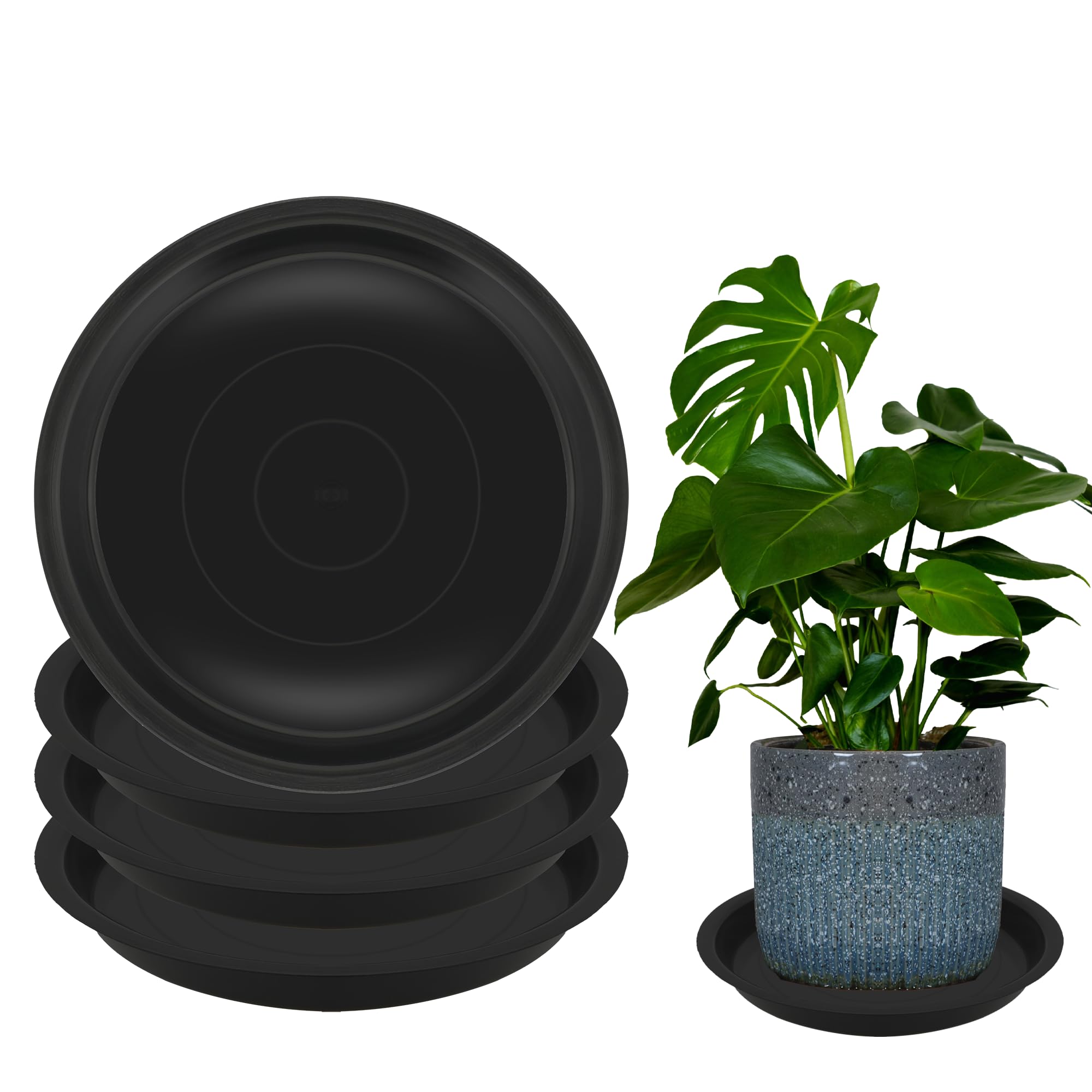 TNTIWQ 4-pack 14-inch round plant saucers top view protects surfaces.