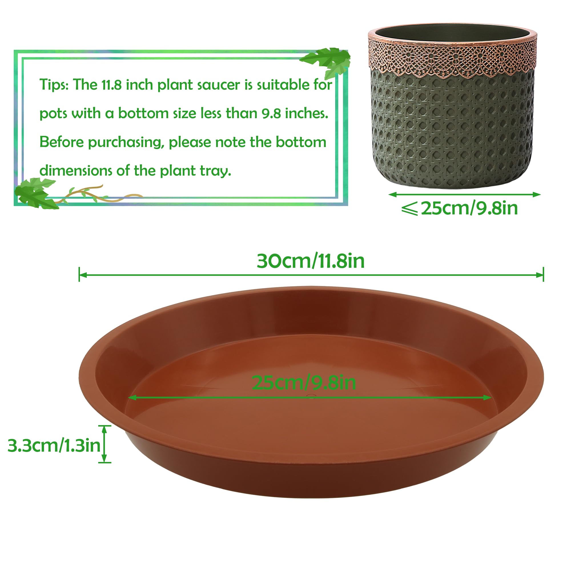 TNTIWQ saucers bottom diameter 9.8-inch guides pot compatibility.