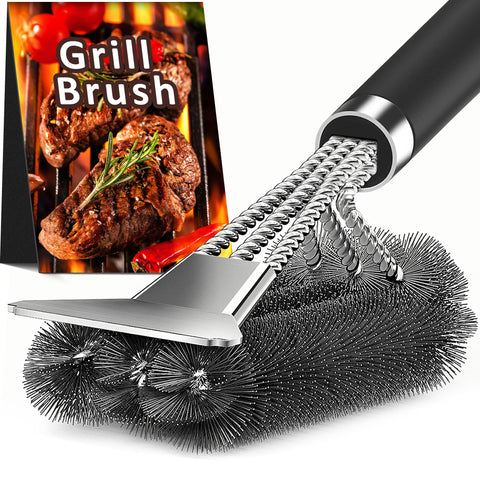 TNTOR grill brush with scraper assembly, ideal for heavy-duty grease removal.