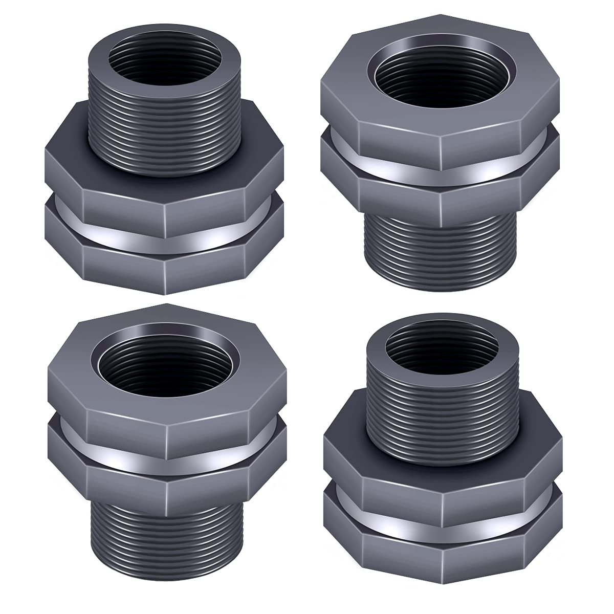 Tnuocke 3/4 inch grey bulkhead fitting front view for watertight rain barrel connections