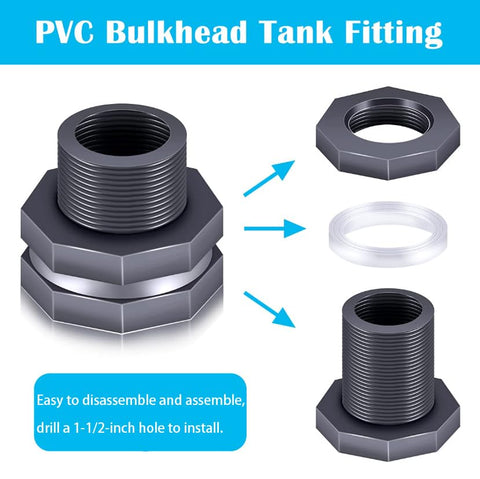 Tnuocke 3/4 inch grey bulkhead fitting side view highlighting durable PVC