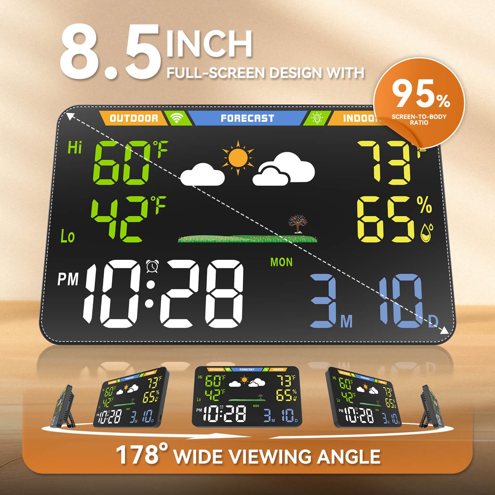 TOAIIO Wi-Fi Weather Station alarm clock keeps time and alarms visible