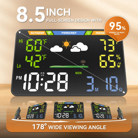 TOAIIO Wi-Fi Weather Station alarm clock keeps time and alarms visible