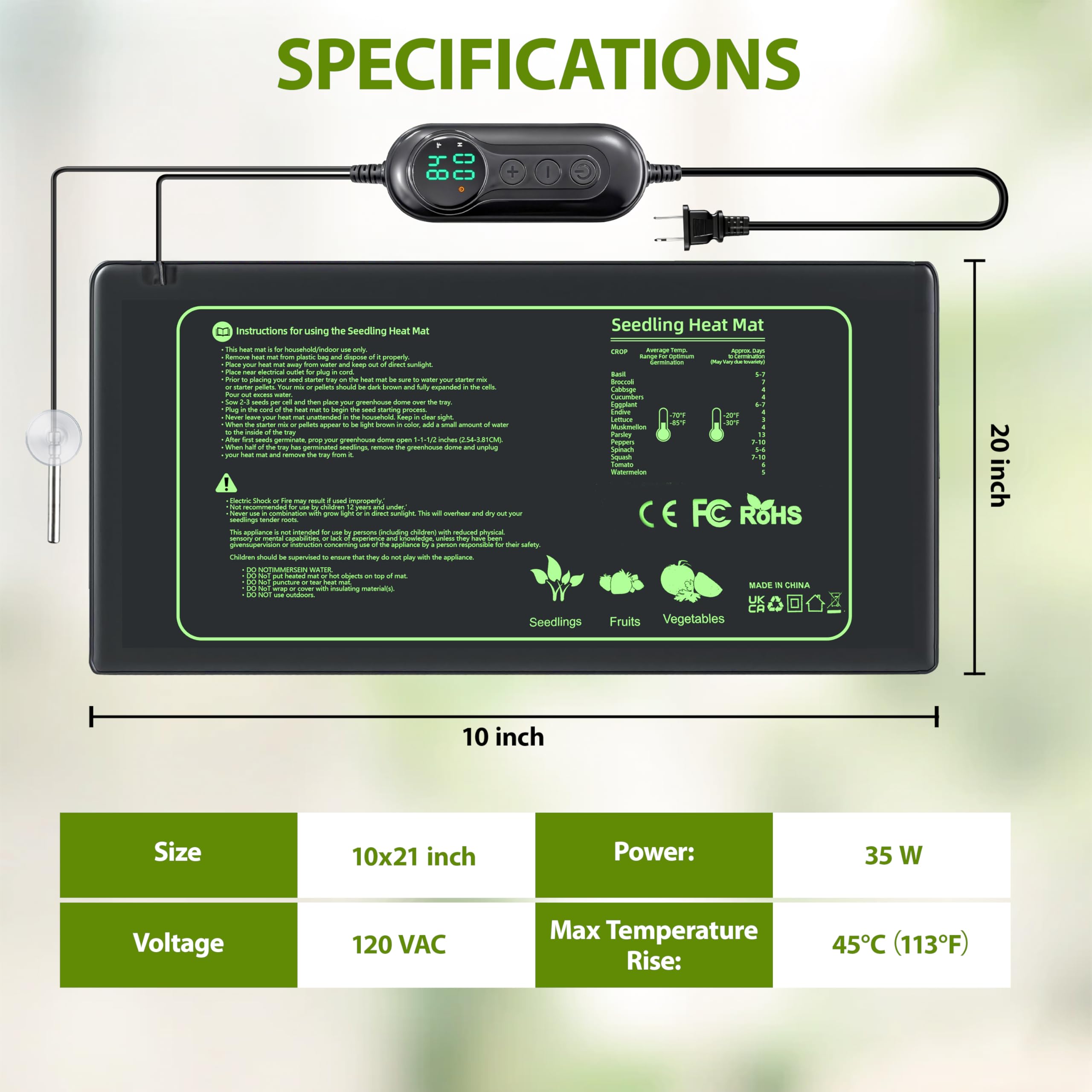 Toaspa heat mat with 3-button interface for quick temp setup