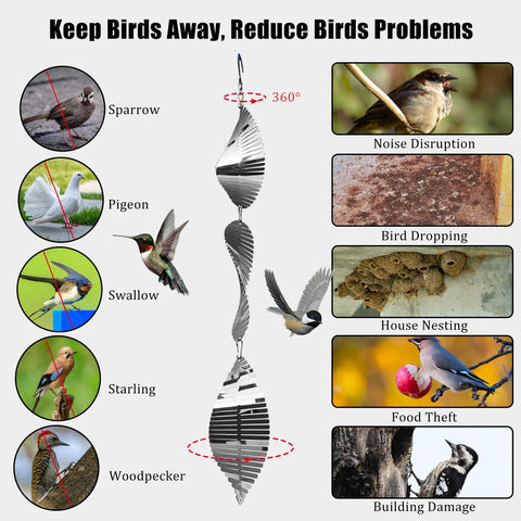 ToBeAce double-sided mirrored wind spinner enhances bird deterrence.