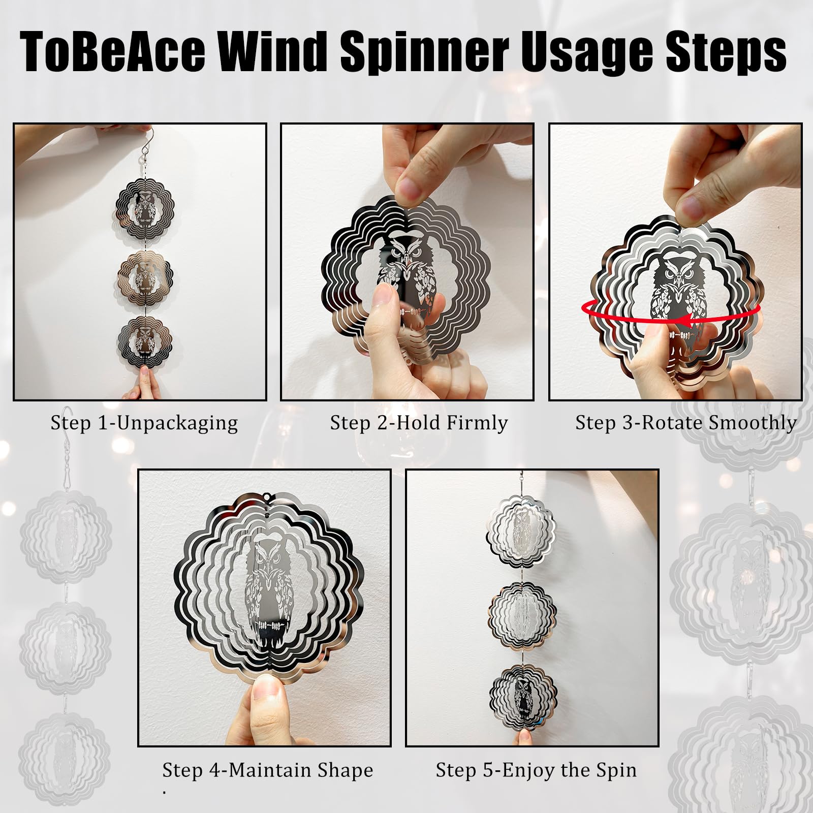 ToBeAce gleaming 4x4-inch owl spinner keeps pigeons at bay