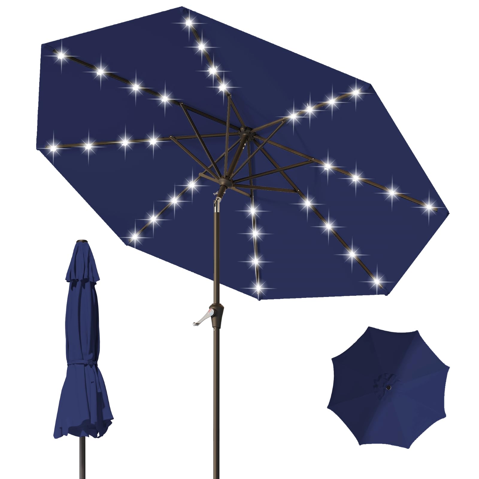 Tobeos 9ft patio umbrella with solar LED lights brightens evenings outdoors