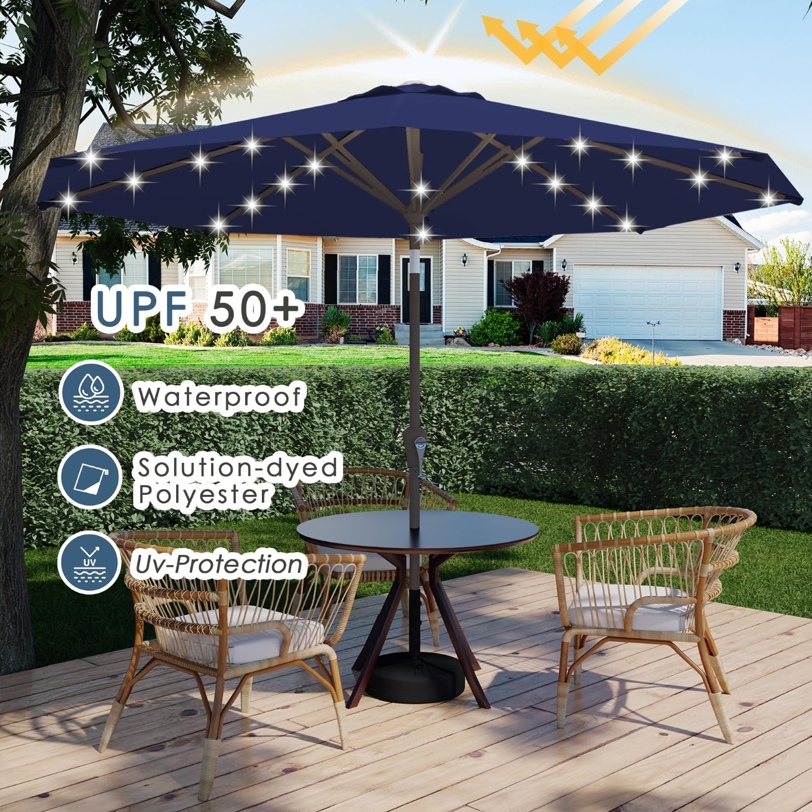 Sturdy 1.5-inch iron pole with eight ribs provides stability for Tobeos umbrella