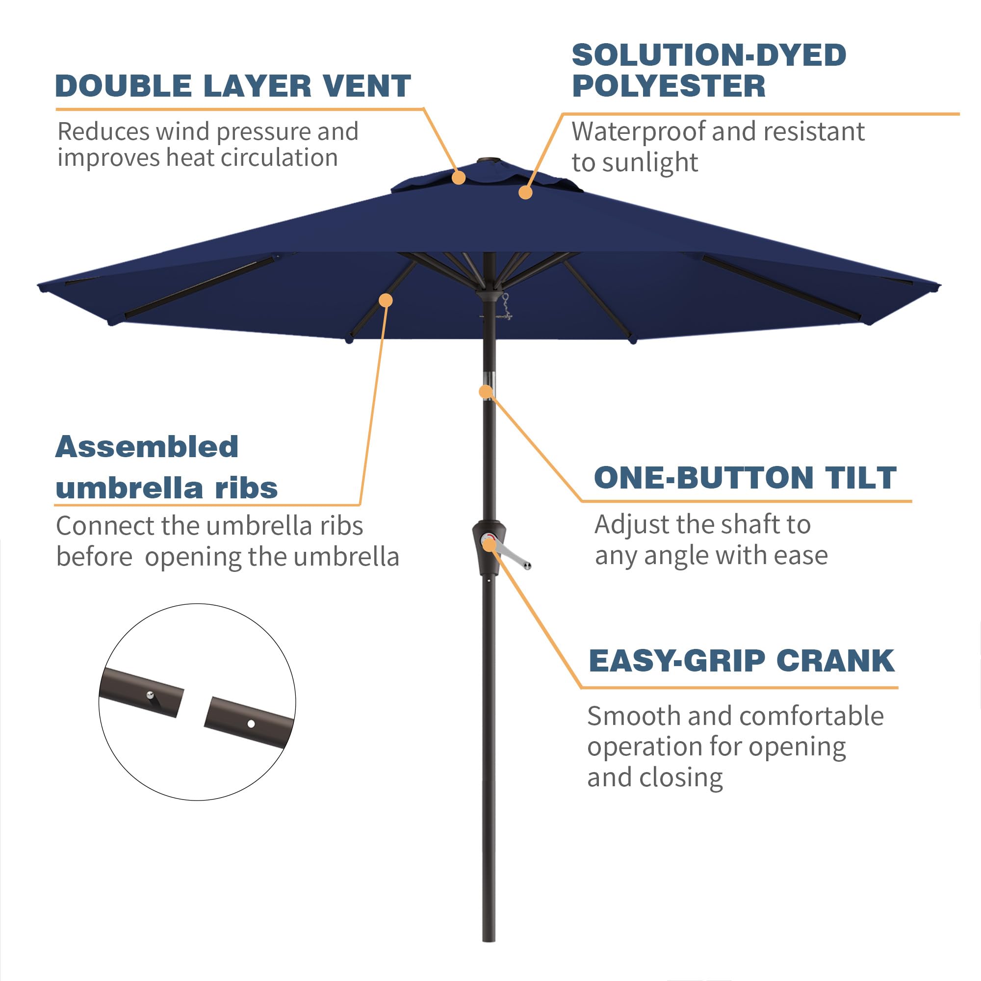 Tobeos umbrella crank mechanism demonstrates easy opening and closing for instant shade.