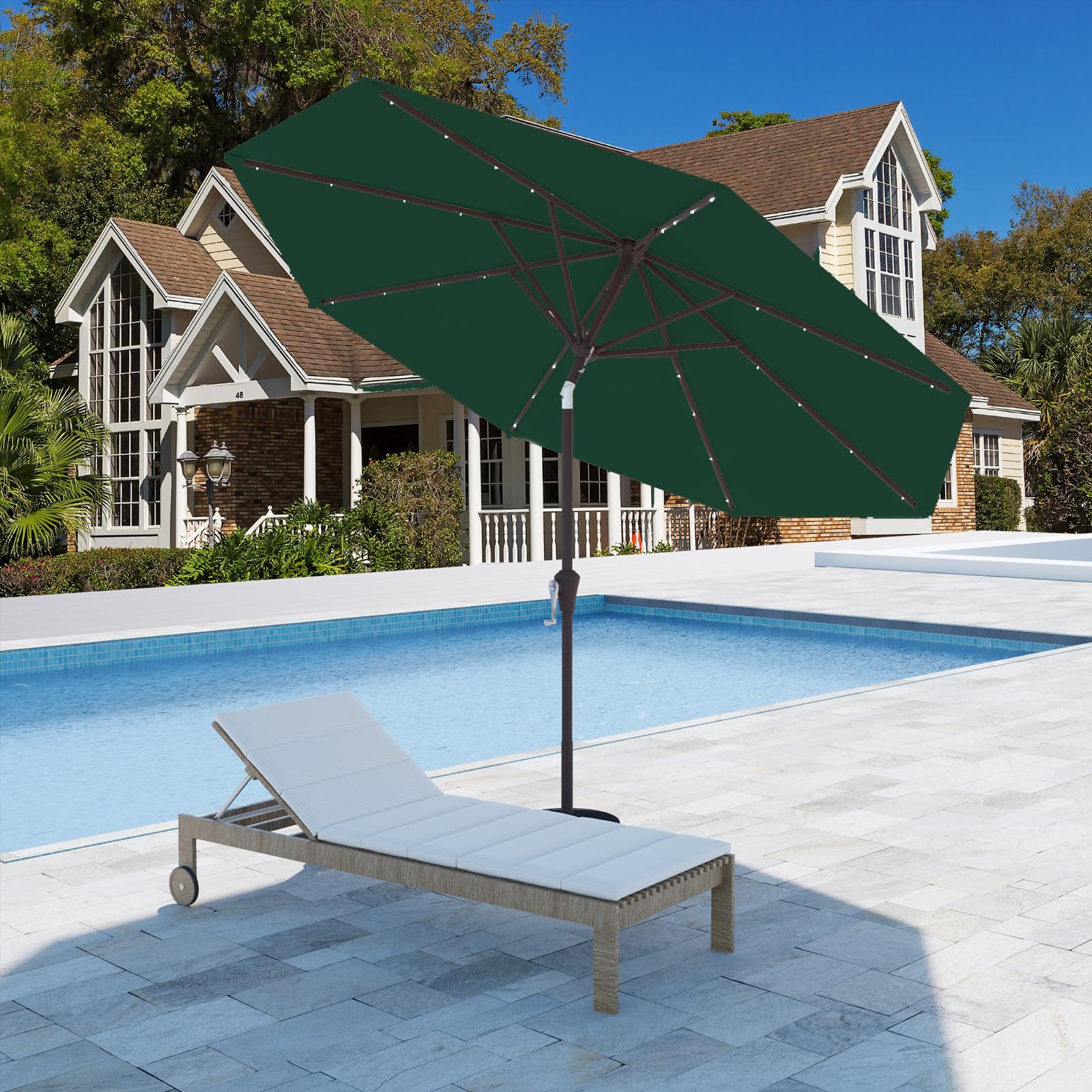 Tobeos wind-resistant umbrella ideal for patios, poolsides, and beach settings.
