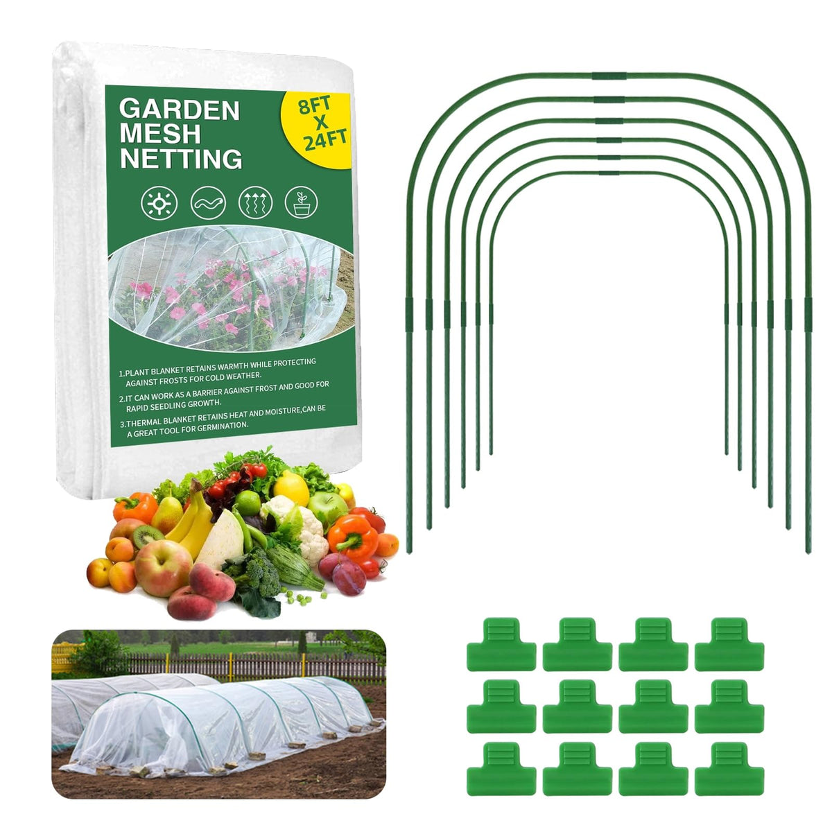 TOCCYARD Garden Netting Kit over a raised bed protects crops from pests