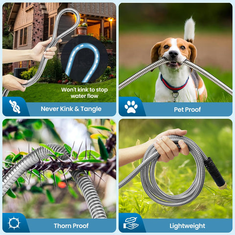 Tocebe kink-free spiral hose maintaining steady flow and tangle-free storage.