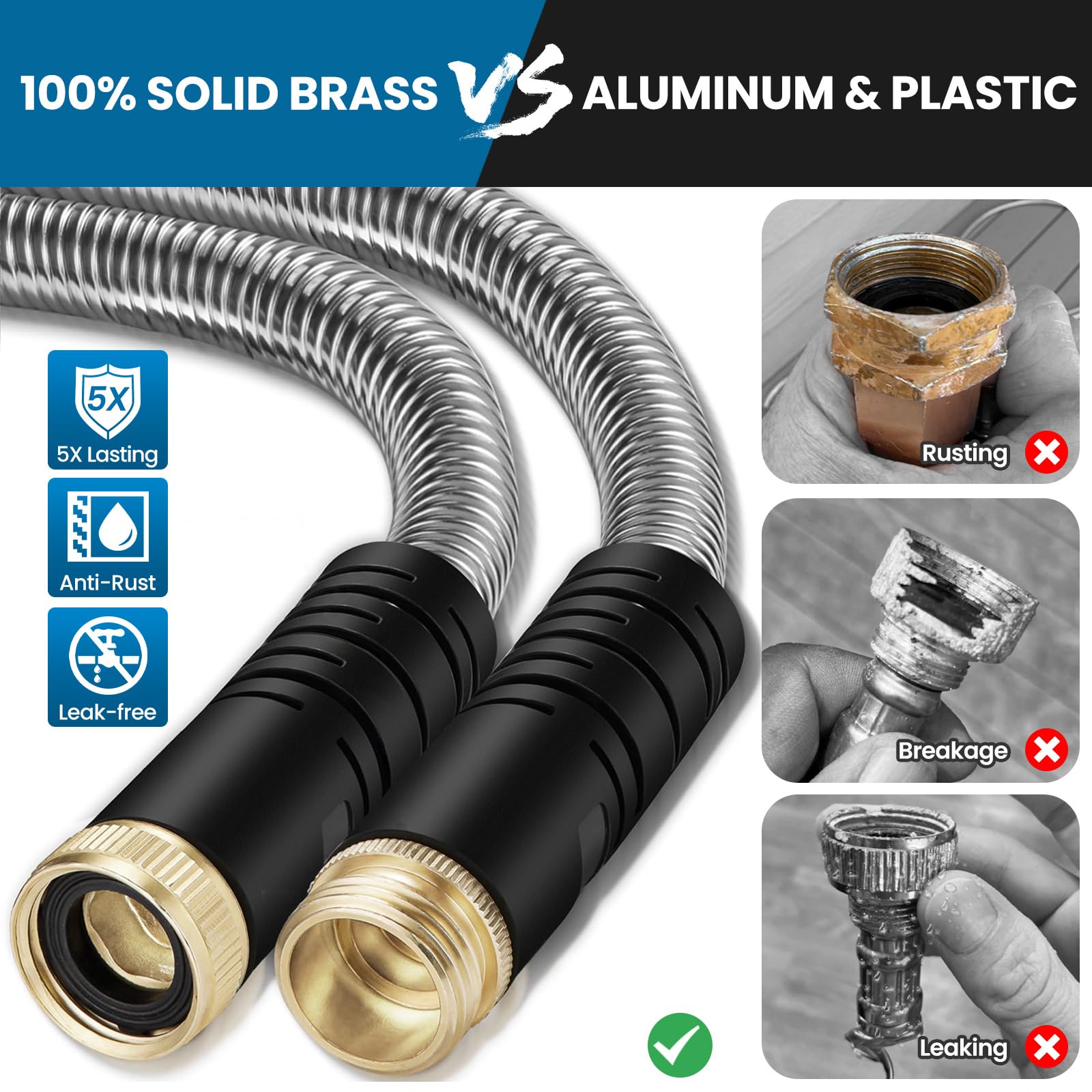 Tocebe metal garden hose 100ft 10-function nozzle in action for versatile tasks.