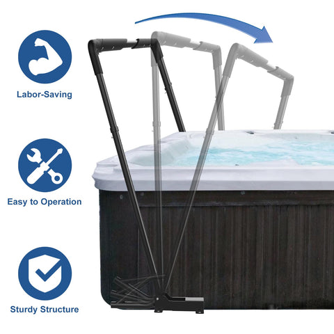 TOCRETOARE spa cover lift system in use, lifting the lid smoothly for easy access.
