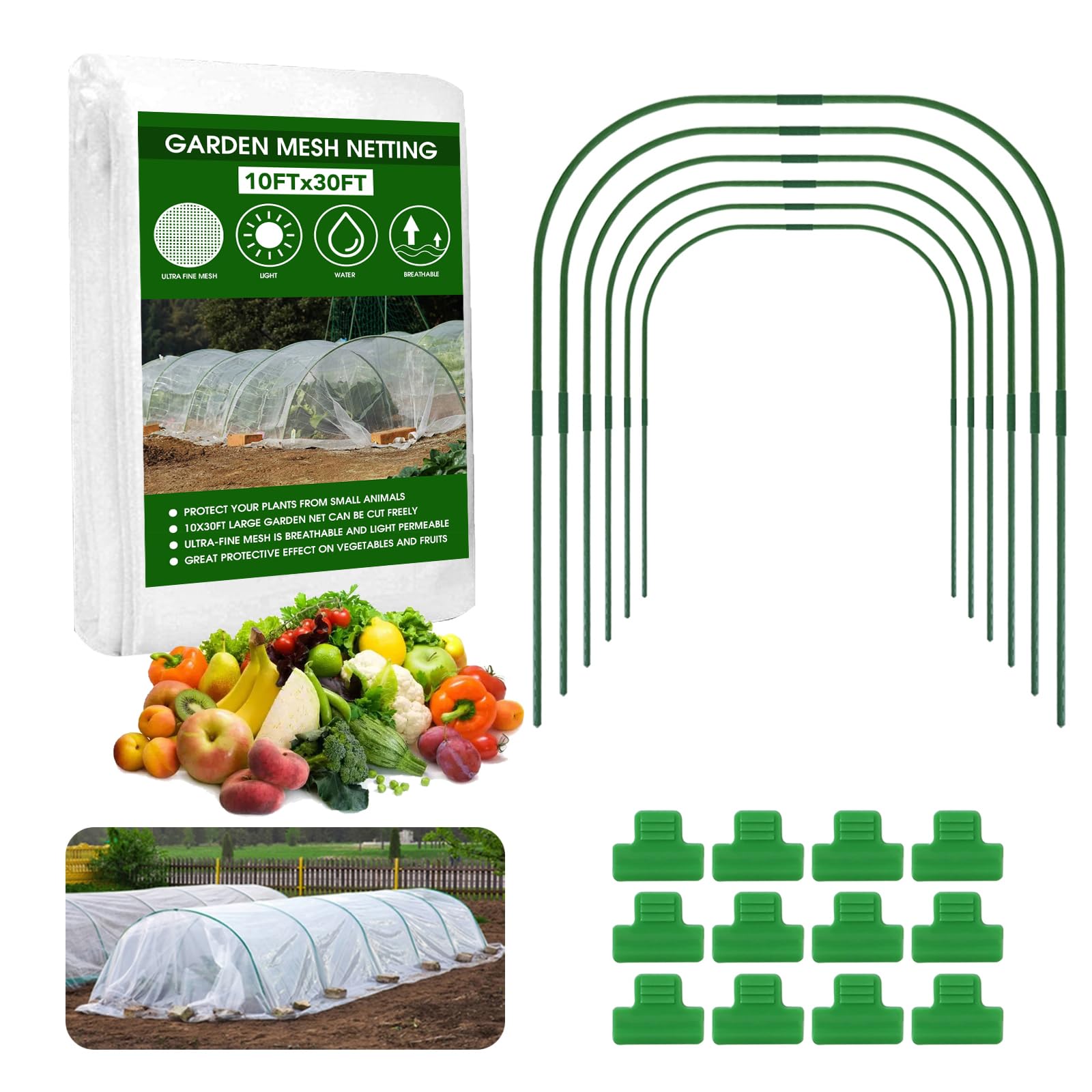 TOCCYARD garden netting kit 10x30ft protecting vegetables from pests.