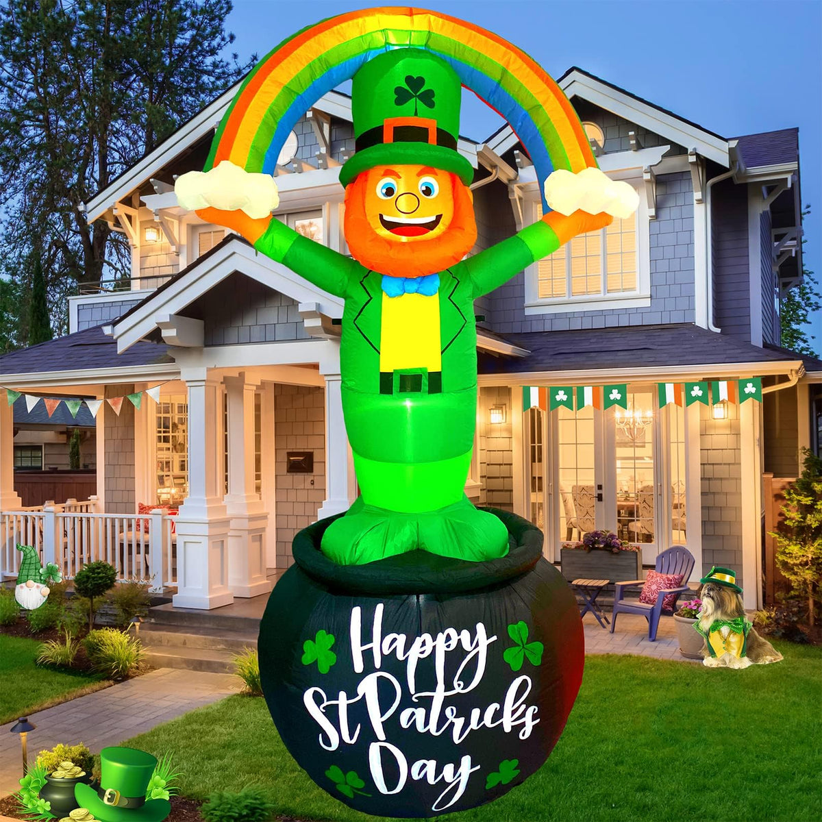 TOCZIM 8ft leprechaun on gold pot inflates quickly for curb appeal.