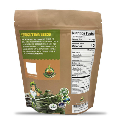 Todd's Seeds Calabrese broccoli sprouts bulk bag for gardeners and home sprouters.