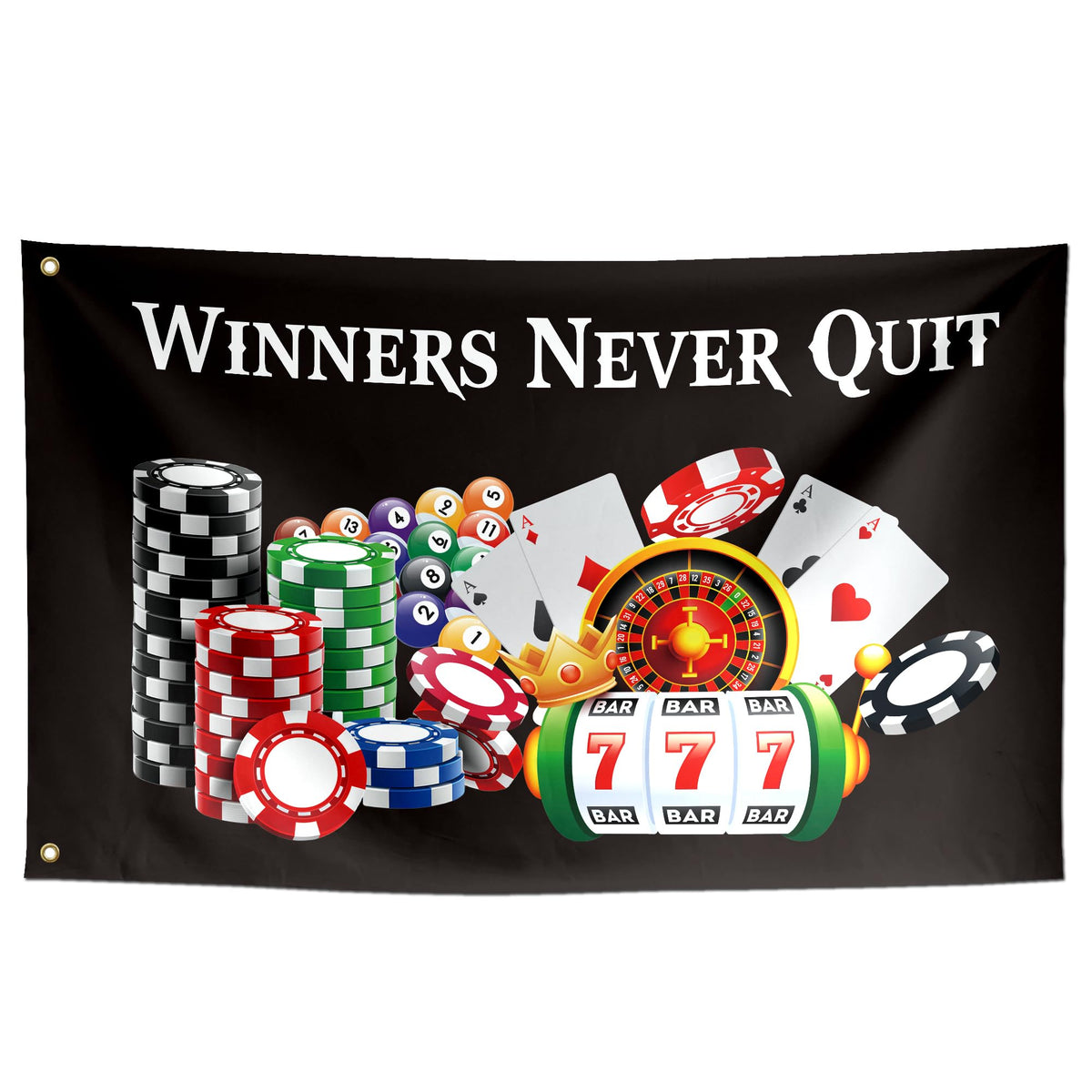 ToFlagify Winners Never Quit flag front view with vivid colors for dorm decor