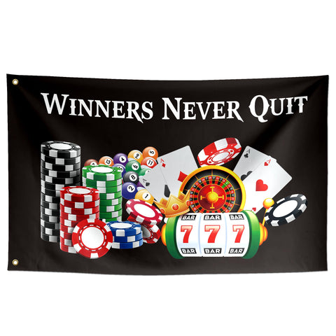 ToFlagify Winners Never Quit flag front view with vivid colors for dorm decor