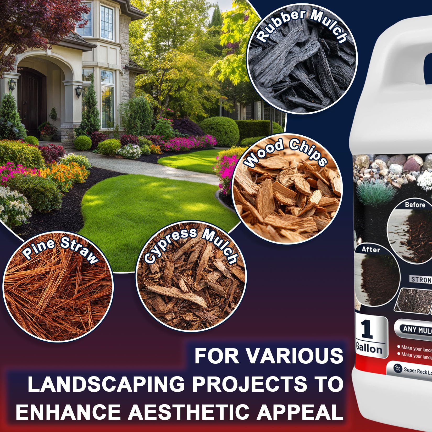 Togcolr Mulch Glue over mulch bed highlights stable borders with reduced maintenance.