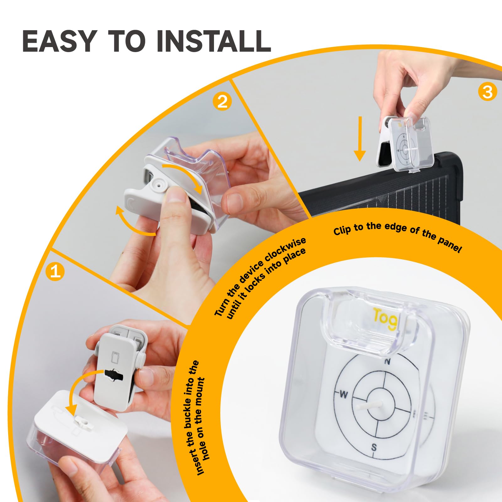 Togo Power Solar Angle Guide water-resistant design withstands rain and splashes