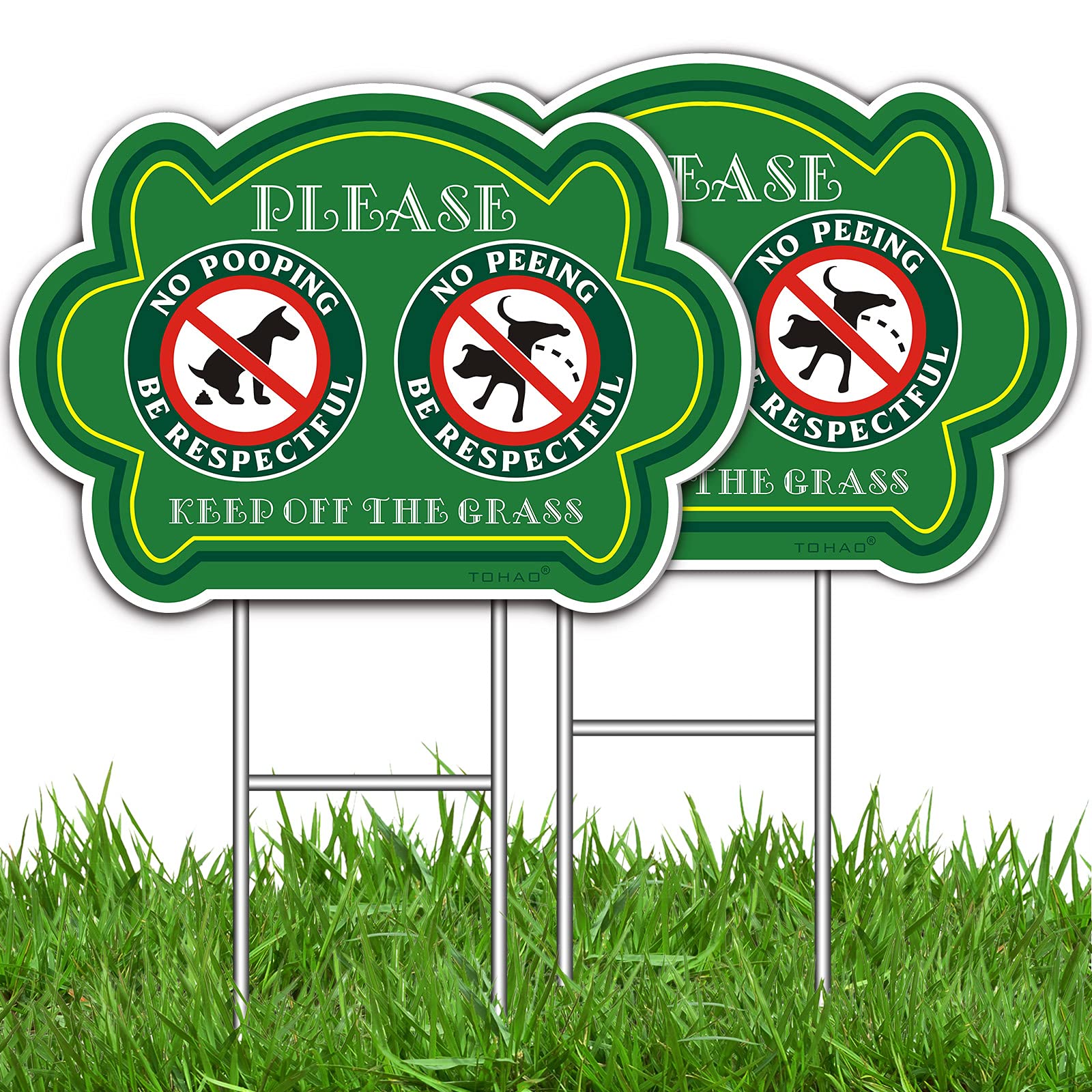 TOHAO No Peeing No Pooping sign 2-pack, double-sided, visible from both sides for lawn messaging.