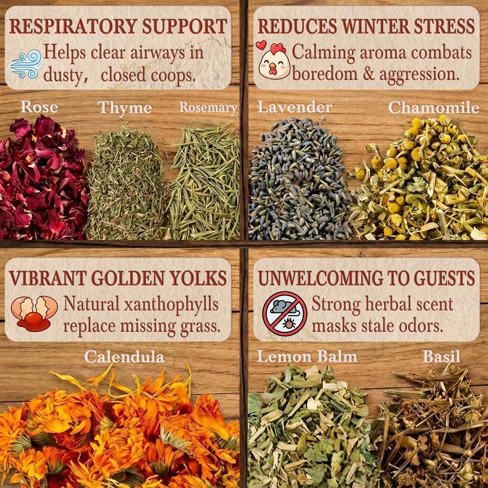 TOHONGADON nesting herbs 8-botanicals closeup shows calming flowers boosting coop comfort.