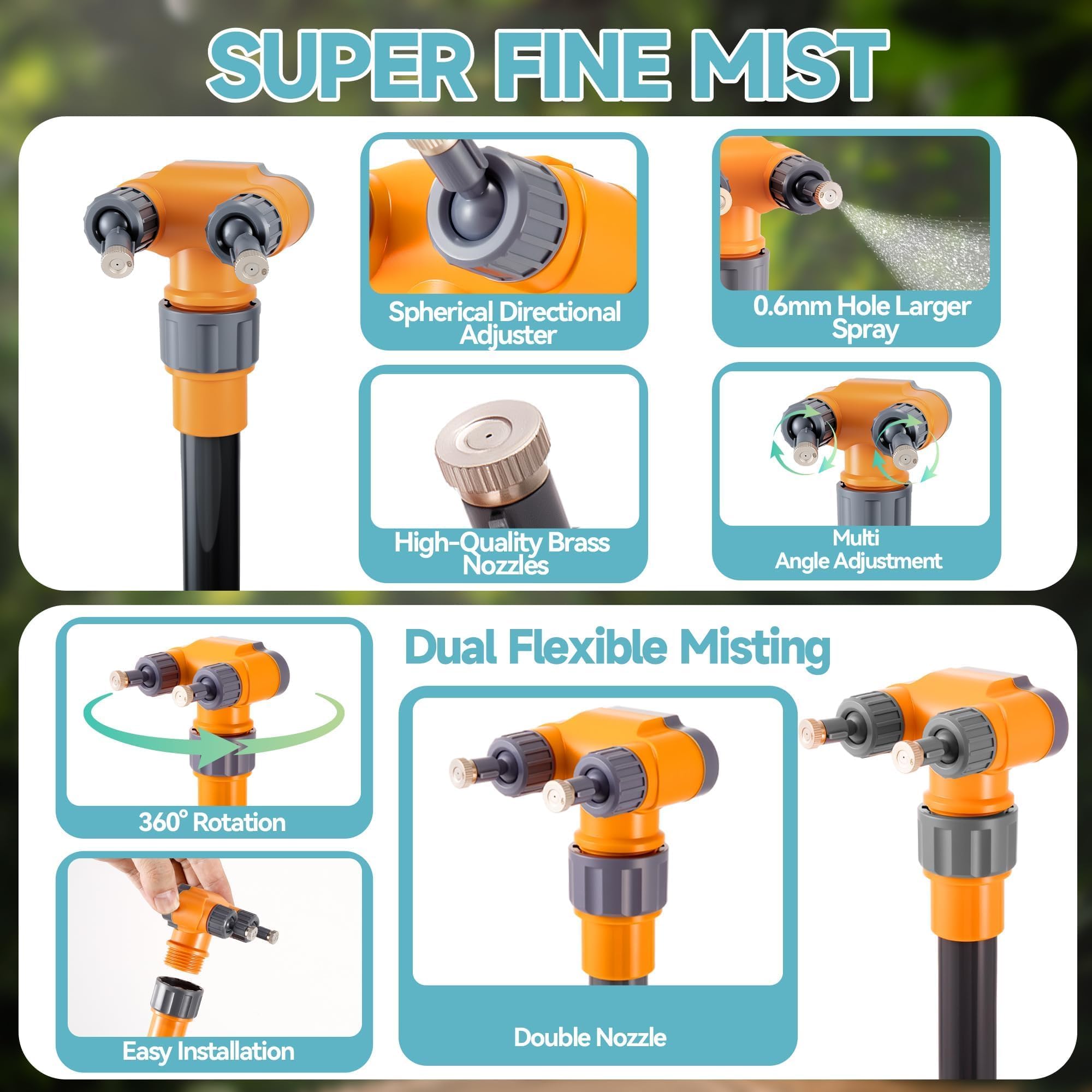 TOHONGADON outdoor mister with dual brass nozzles delivering a fine mist for cooling.