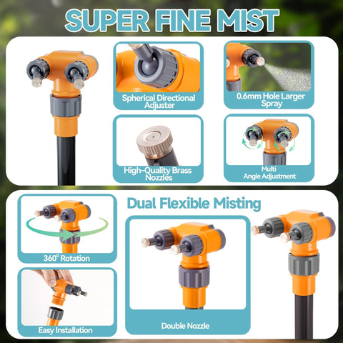 TOHONGADON outdoor mister with dual brass nozzles delivering a fine mist for cooling.