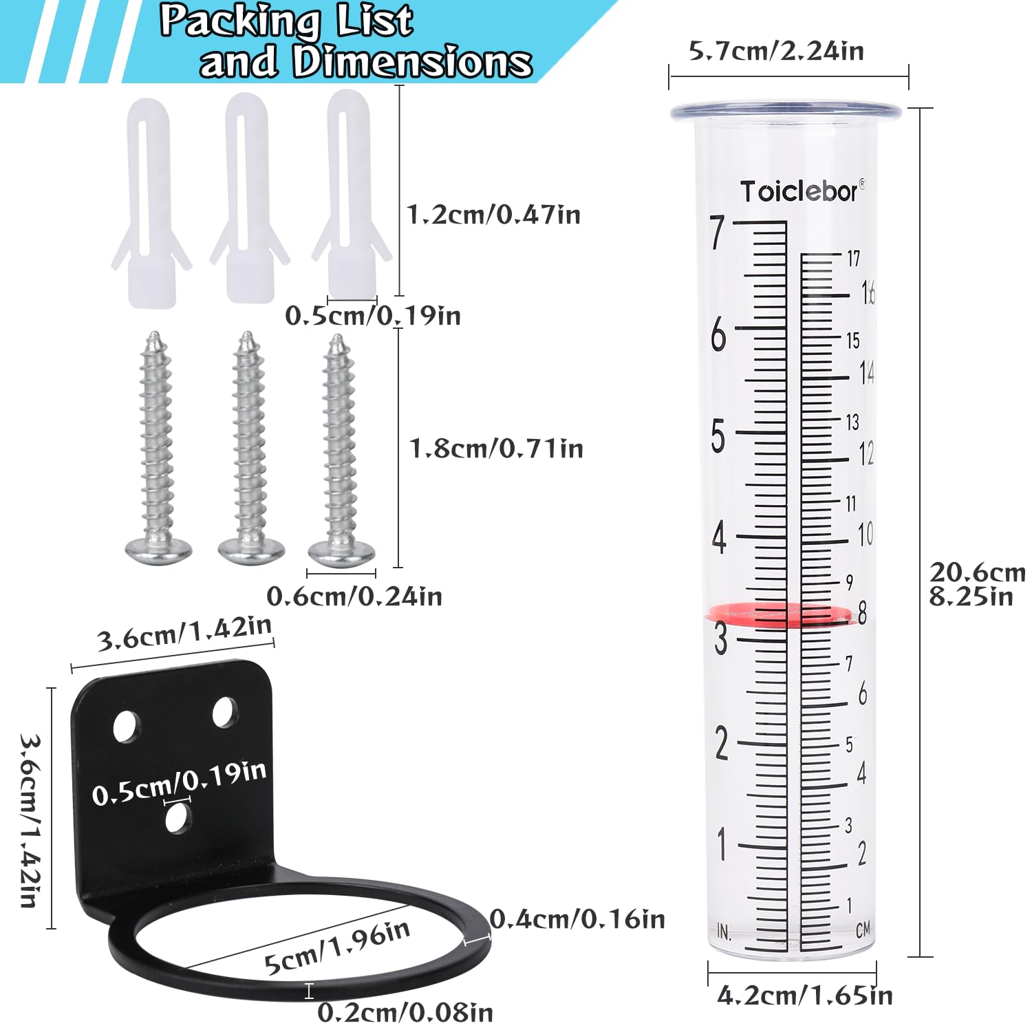 Toiclebor clear-scale tube lets you read rainfall quickly from a distance