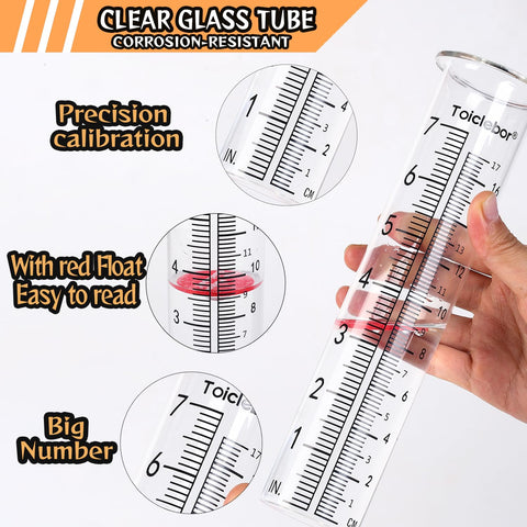 Toiclebor rain gauge designed for ground or wall mounting with metal stand