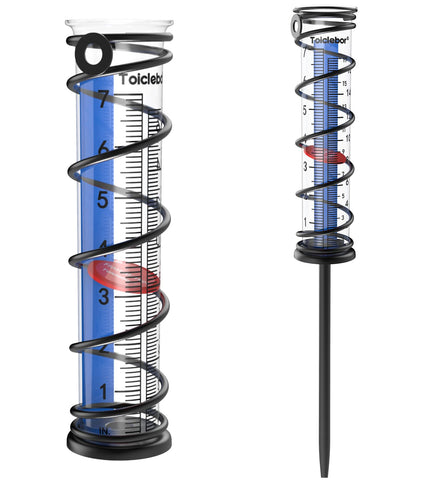 Toiclebor rain gauge outdoor tube with dual scale for precise rainfall reading.