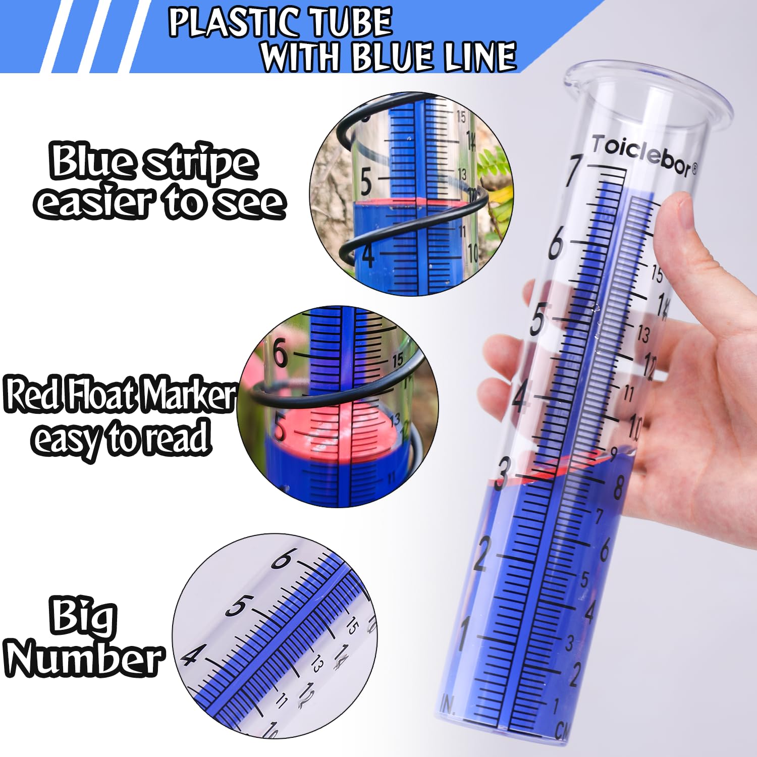 Toiclebor rain gauge spiral-stand enables versatile ground or wall mounting.