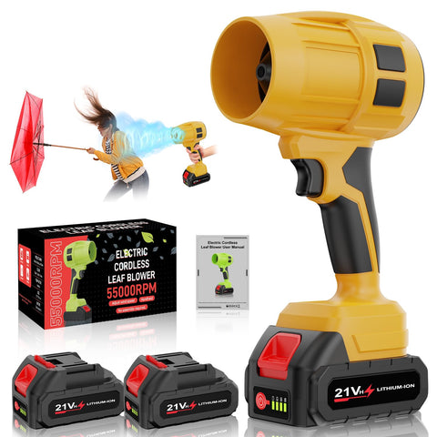 Toieue leaf blower cordless front view highlighting turbo jet power for yard cleanup.
