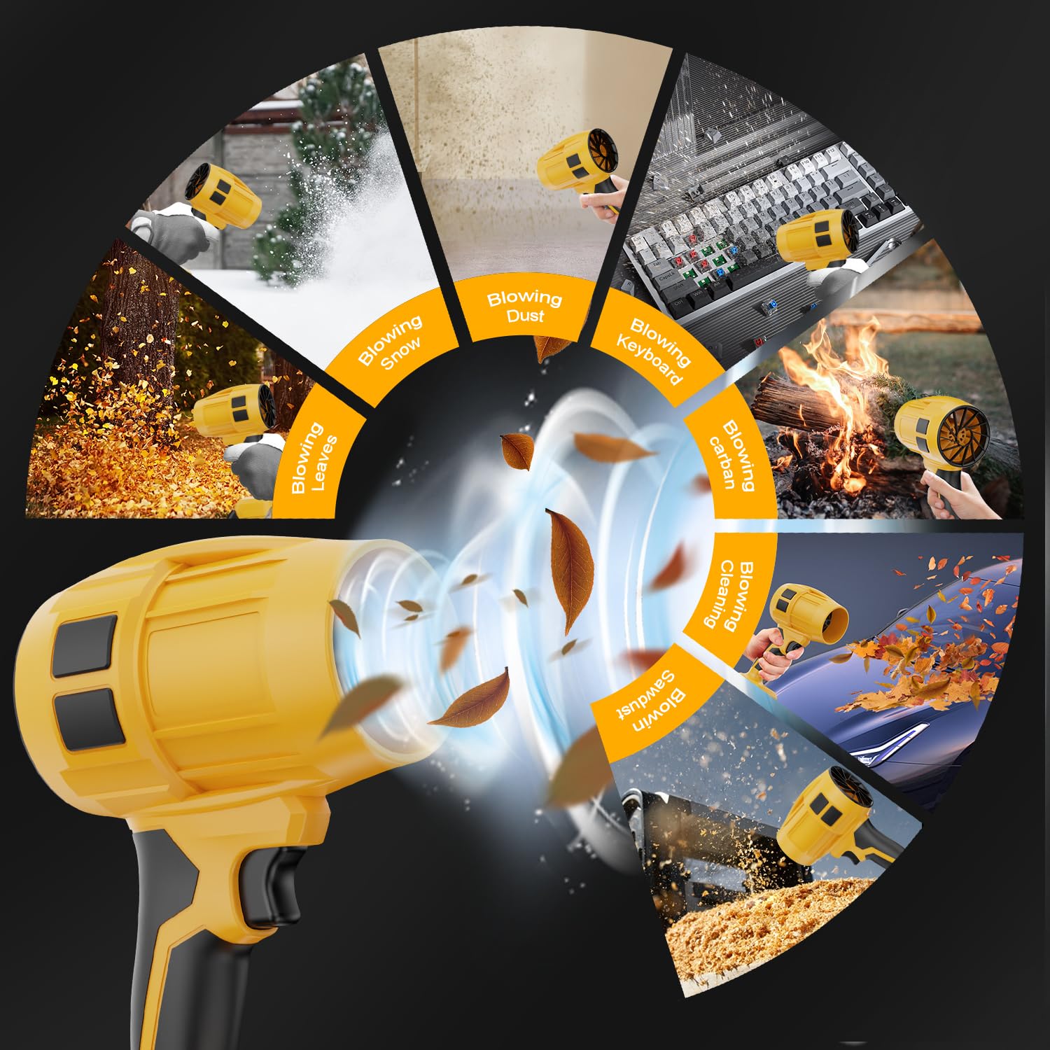 Outdoor use of the Toieue blower clearing leaves on patio or driveway.