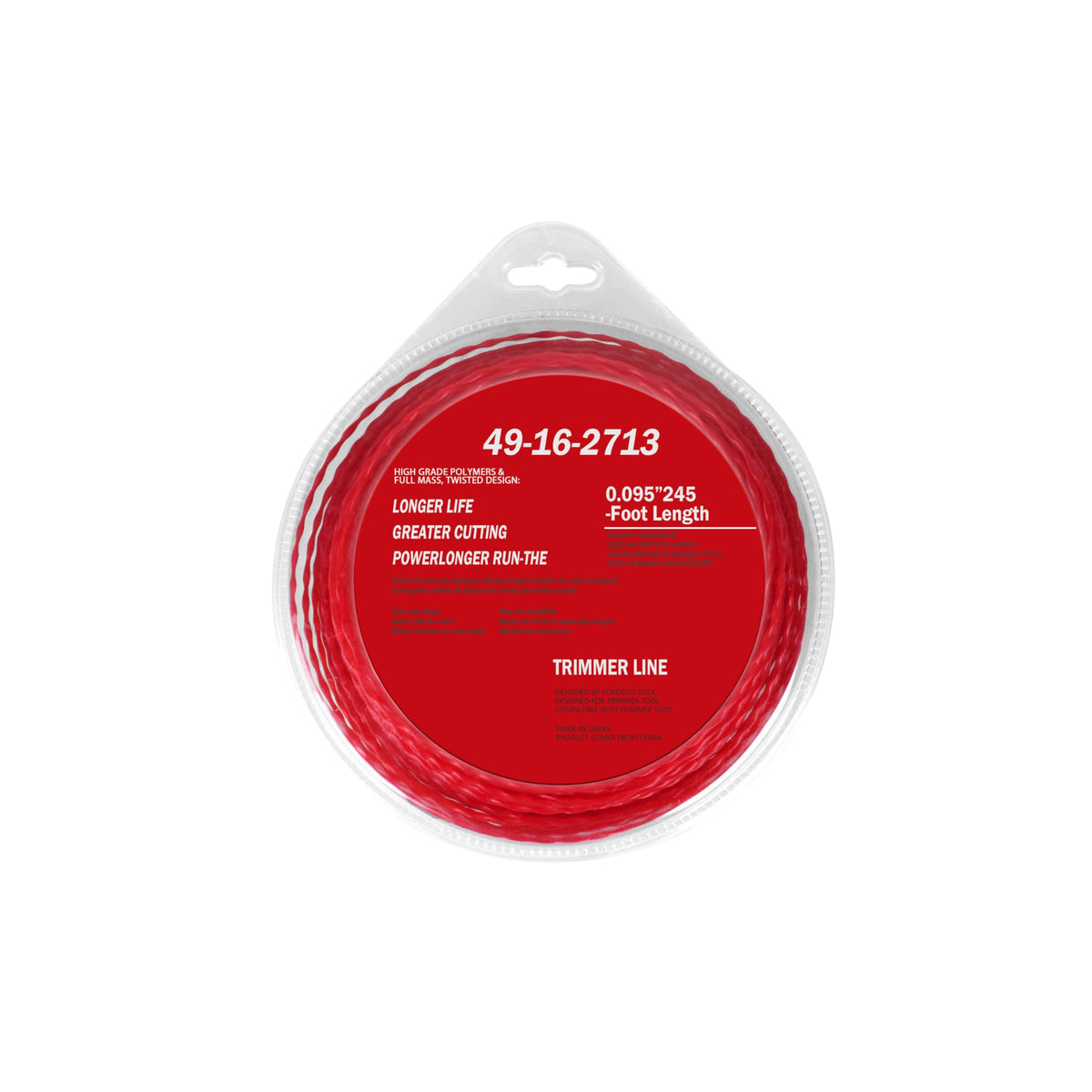 TOKDOOT 0.095-inch red twisted trimmer line on a spool for tough grass.