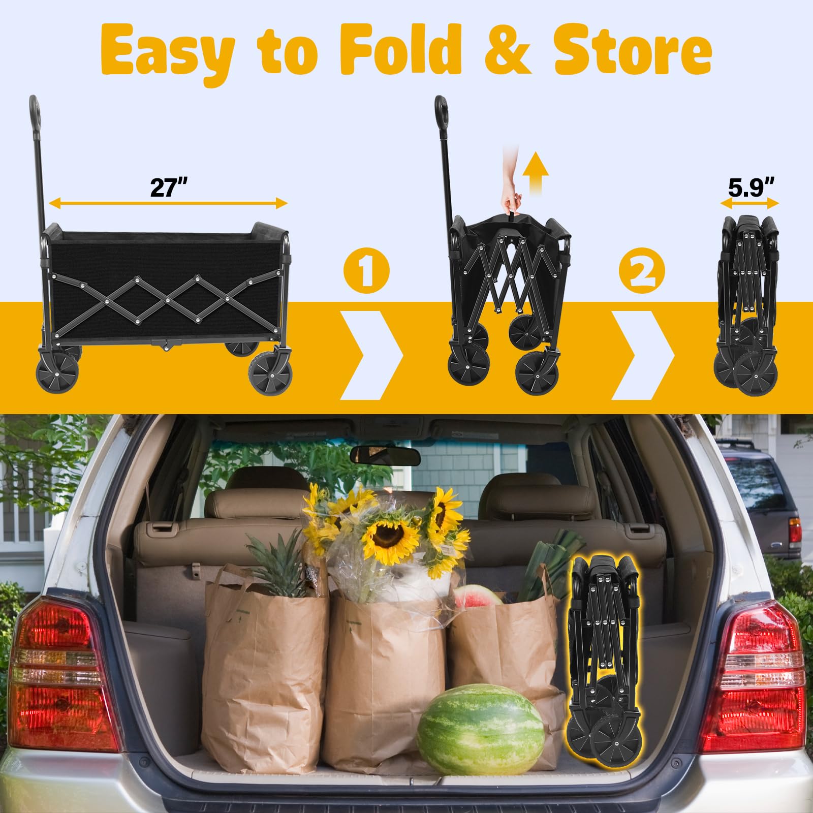 TOKXTIK Wagon Cart 120L capacity to haul groceries or gear.