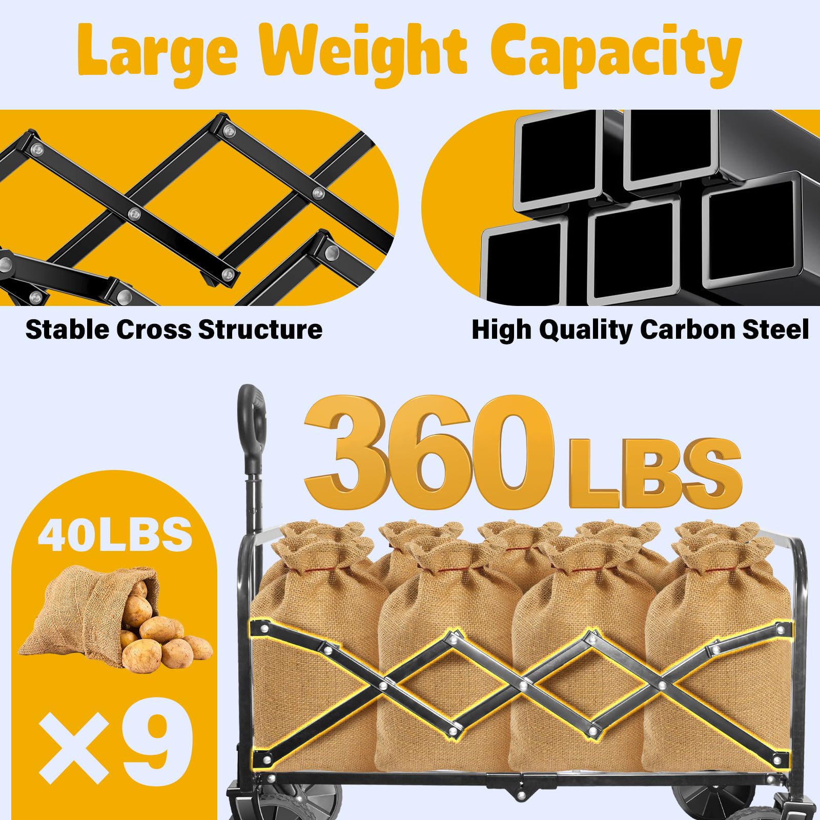 TOKXTIK Wagon Cart 360lb load for heavy-duty shopping or camping.