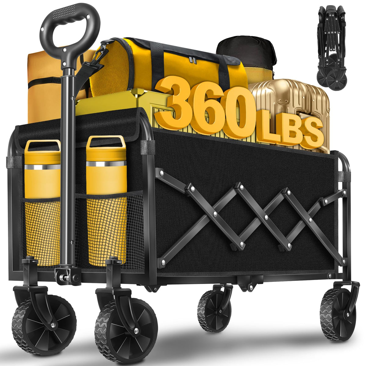 TOKXTIK Wagon Cart folded for easy storage and trunk fit.