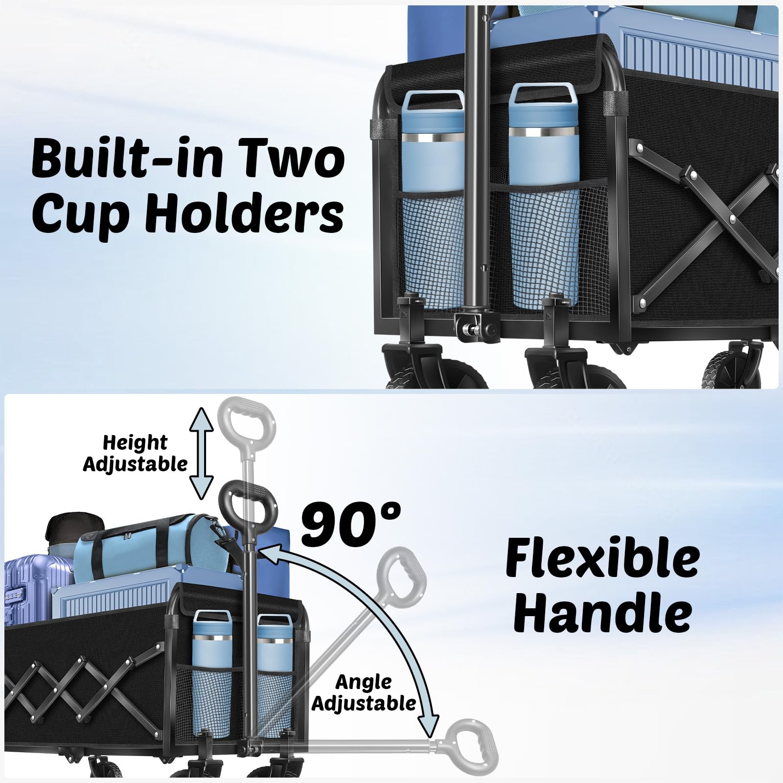TOKXTIK Wagons adjustable handle with cup holder for family outings.