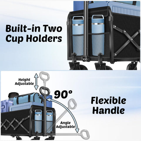TOKXTIK Wagons adjustable handle with cup holder for family outings.