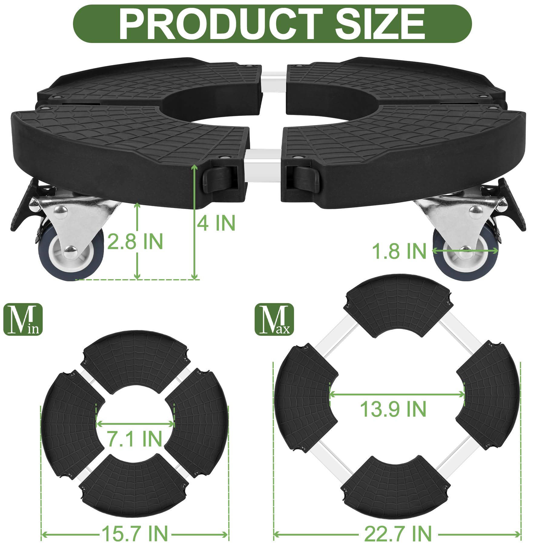 ToLanbbt adjustable plant caddy 15-22 in expands pot compatibility