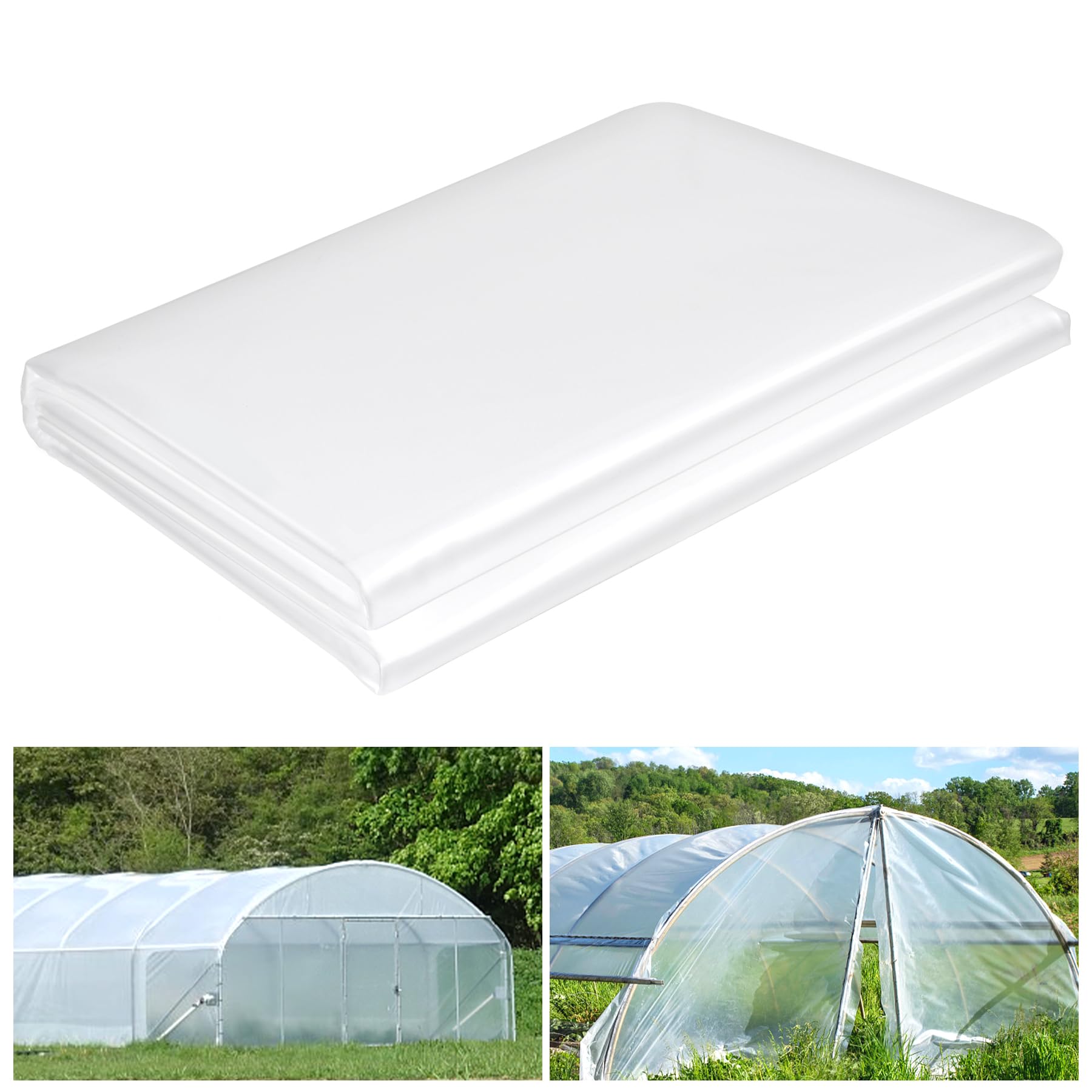 ToLanbbt 8x26 ft clear greenhouse film providing strong light transmission for seedlings.