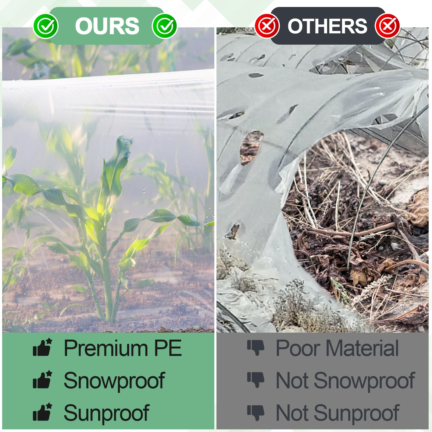 ToLanbbt drip-proof greenhouse film protecting plants from direct droplets.