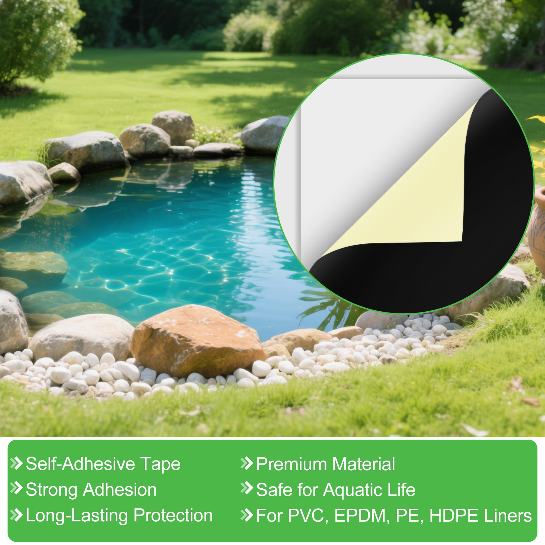 ToLanbbt 8x8 patch on a pond liner provides durable waterproof sealing