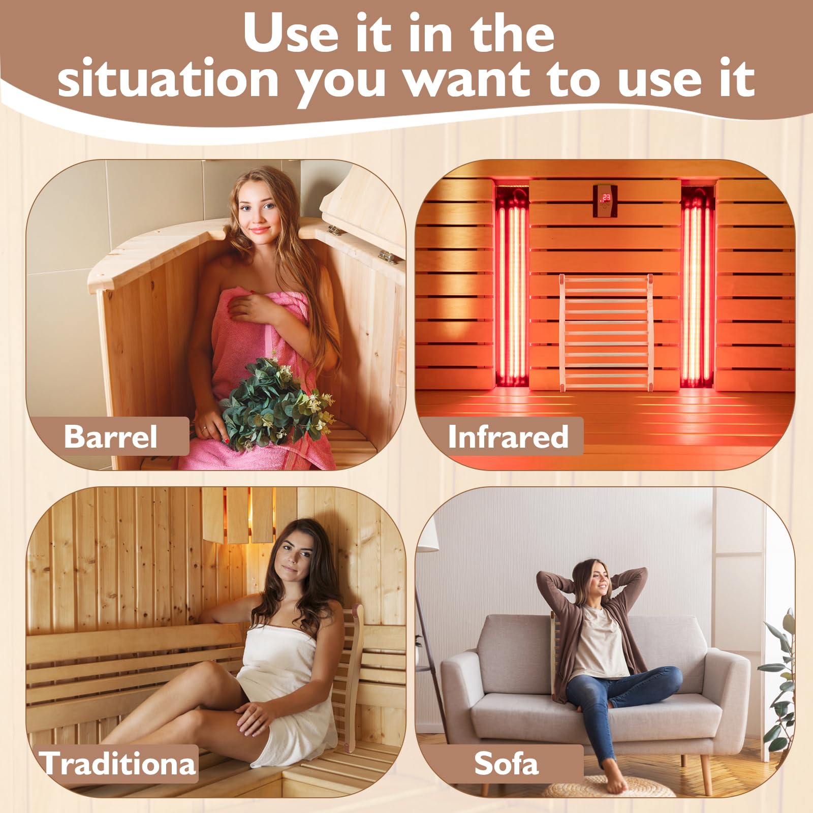 Tolhyun backrest fits barrel and infrared saunas smoothly