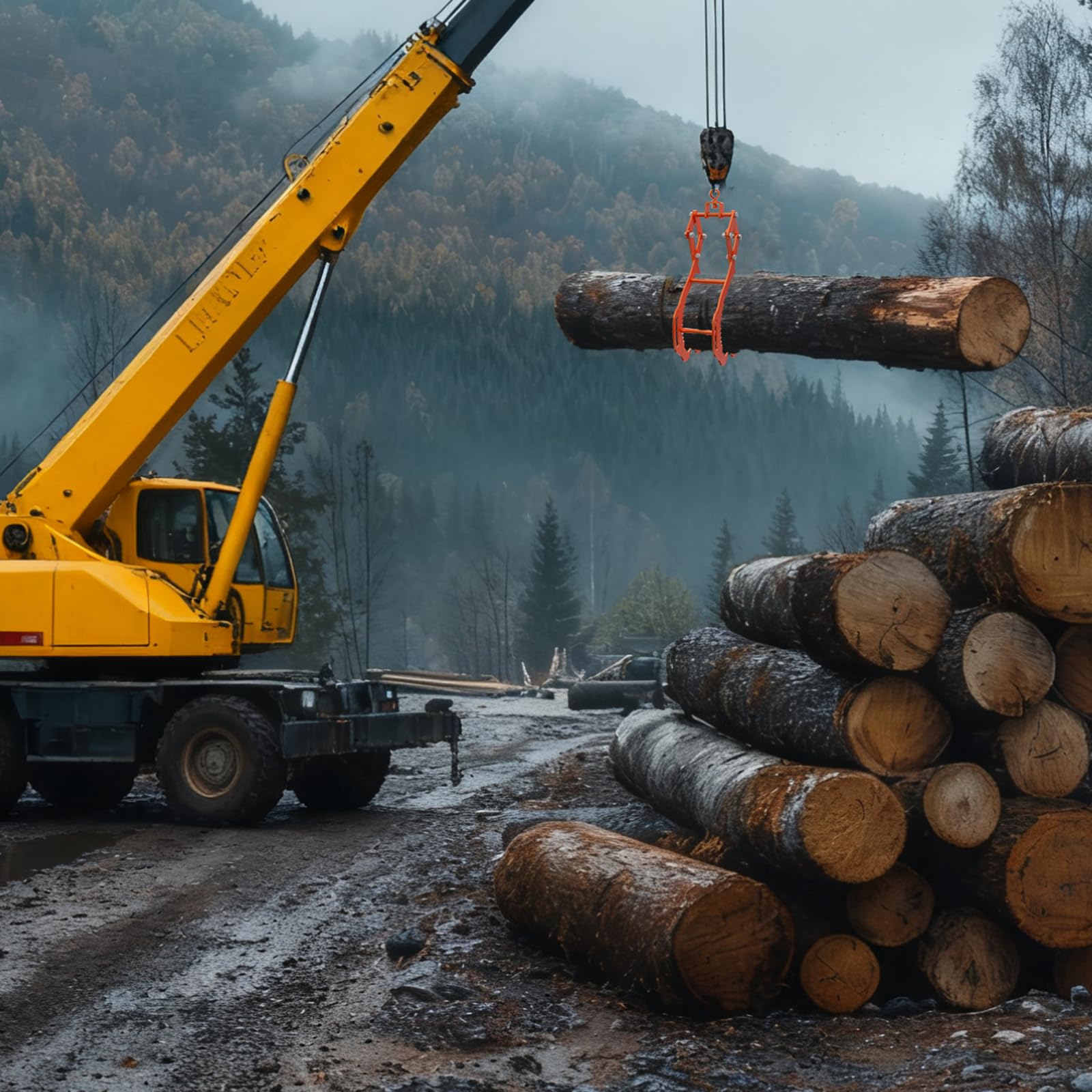 Tolpassa Log lifting tongs in use on site