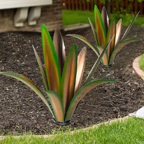 TOMBABY Enlarge agave garden art overview showing outdoor sculpture for curb appeal