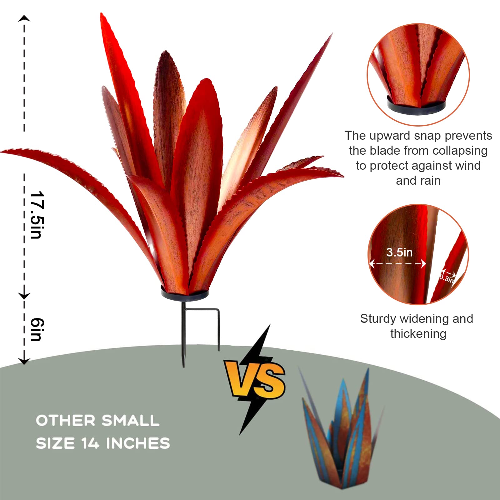 TOMBABY enlarged metal agave plant for durable outdoor decor on porches and lawns