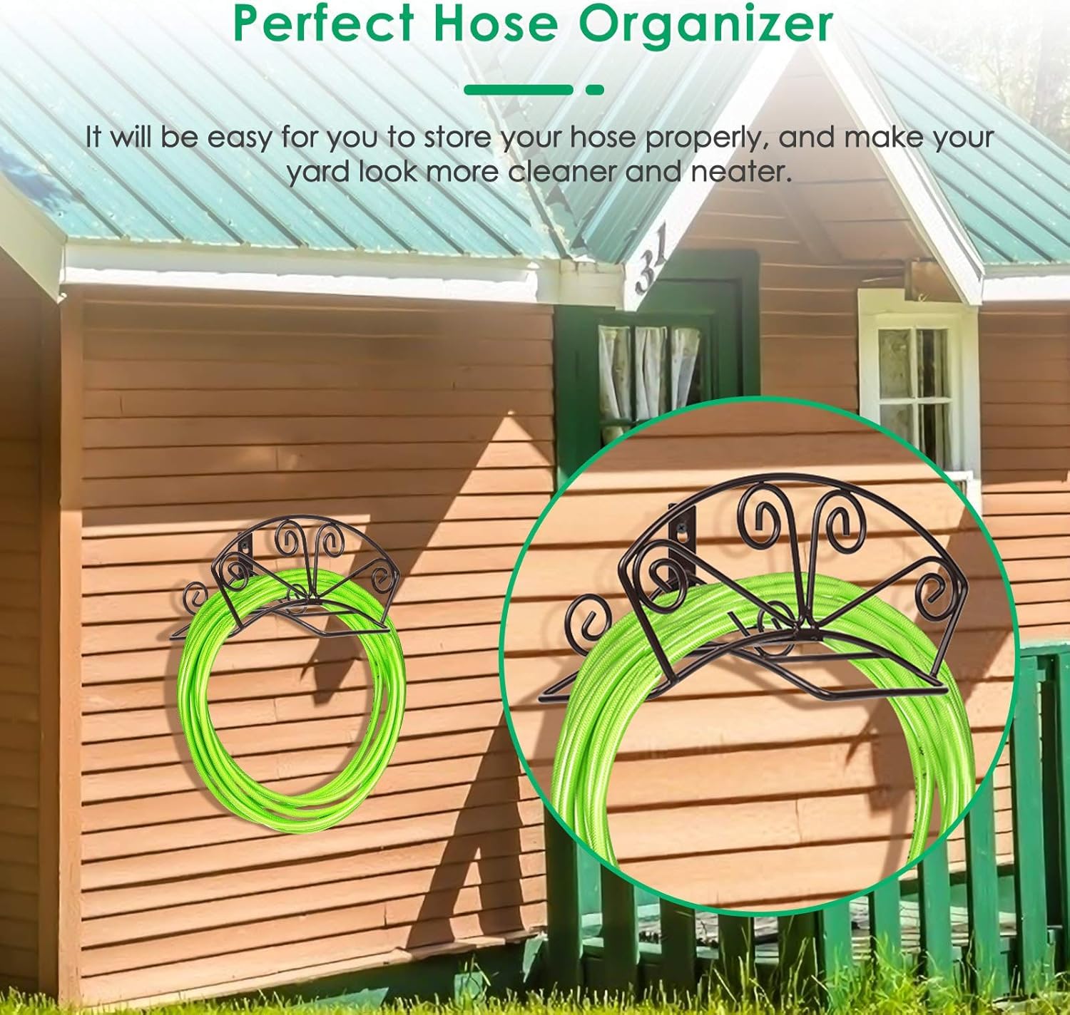 TomCare bronze hose hanger close-up shows durable powder coat.